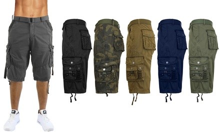 Galaxy by Harvic Men's Distressed Vintage Belted Cargo Utility Shorts (2-Pack, Size 30-48)