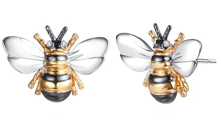 Barzel Tri-Tone Bumble Bee Stud Earrings Made with Swarovski Elements