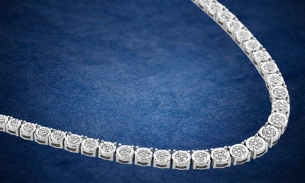 1/3 CTTW Round Cluster Diamond Link Necklace in Sterling Silver By DiamondMuse