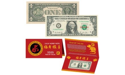 2020 Chinese New Year of the Rat Lucky 8 One-Dollar Bill with Red Folder