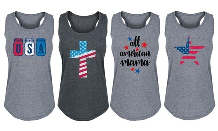 Women's 4th of July Racerback Flag Tanks. Plus Sizes Available.