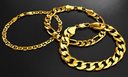 Arturo Zeta 6mm Figaro, Curb, or Mariner Bracelet in 18K Yellow Gold over Brass