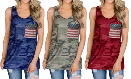 Leo Rosi Women's American Flag Camo Tank. Plus Sizes Available.