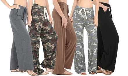 Women's Drawstring Camo or Solid Pants With Side Pockets (S-3X)