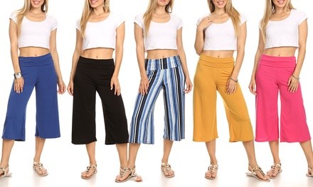 Nelly Women's Solid and Printed Wide Leg Capris. Plus Sizes Available.