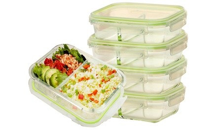 2-Compartment Glass Meal Prep Food Container (1, 3 or 5 Pack)