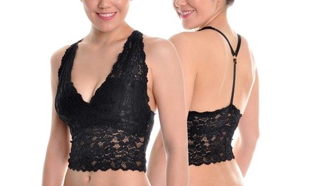 Angelina Soft Wire-Free Lace Longline Bralette with Adjustable Y-Strap