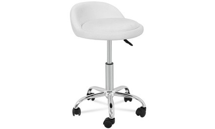 Set of 3 White Salon Stool with Back Rest Saddle Rolling Hydraulic Spa Stool