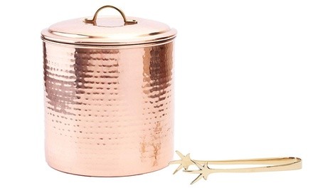 Hammered Copper Ice Bucket with Tongs