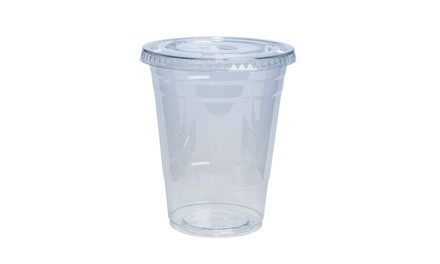 100 Sets  16 oz Plastic Cups With Flat Lids