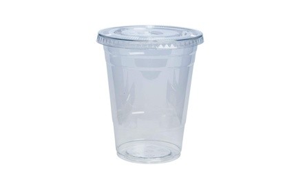 100 Sets  16 oz Plastic Cups With Flat Lids