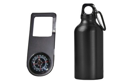Aluminum 12 Ounce Bottle Set Safety First Aid Camping Hiking Carabiner Compass 