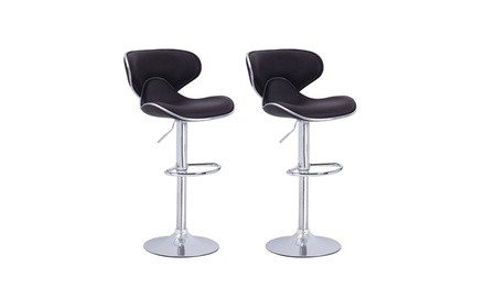 Set Of 2 Leather Adjustable Bar Stools Counter Height Swivel Home Stool