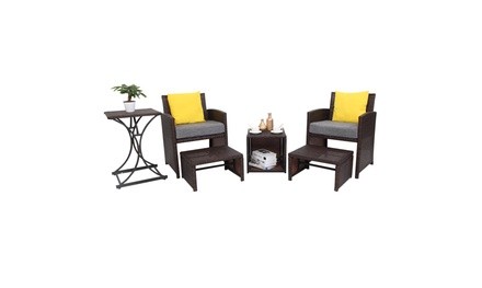 6 Piece Outdoor Patio Rattan Chair Brown w/Pillows