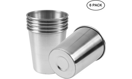 6 Pack 8 Ounce Stainless Steel Pint Cups Metal Shatterproof Drinking Glasses 