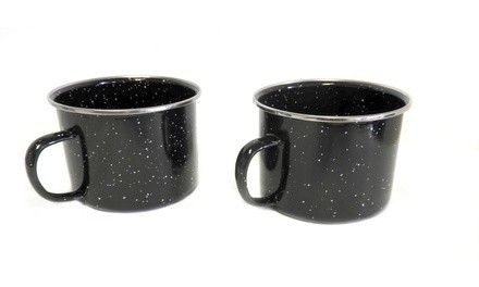 (Set of 2) Multi-purpose 16 Ounce Black Enamel Camping Mug