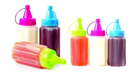 Set of 6 BPA Free Mini Condiment Bottles for Ketchup, Mustard, Mayo, etc