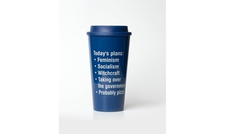 Today's Plans: Feminism, Socialism, Witchcraft, Pizza Travel Mug in Navy Blue