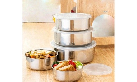 Useful Stainless Steel Bowl Set with Clear Plastic Lids 5 Piece 