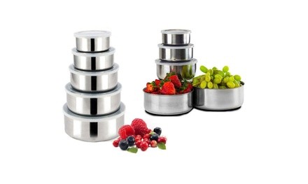 New High Quality 5 Piece Stainless Steel Bowl Set with Clear Plastic Lids