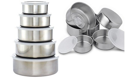 High Quality 10 Piece BPA Free Stainless Steel Clear Bowl Set