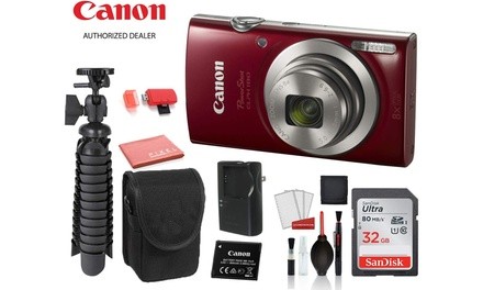 Canon PowerShot ELPH 180 Digital Camera Red 1096C001 with Accessory Bundle Packa