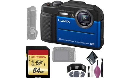 Panasonic Lumix DC-TS7 Digital Camera Blue - 64GB - Memory Card Wallet - USB Car