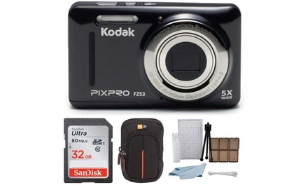 KODAK PIXPRO Friendly Zoom FZ53 Black and 32GB Memory Card Bundle