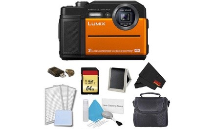 Panasonic Lumix DC-TS7 Digital Camera Orange Memory Kit w/Camera Case