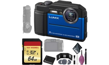 Panasonic Lumix DC-TS7 Digital Camera Blue - 64GB - Memory Card Wallet - Reader 