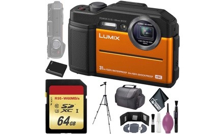 Panasonic Lumix DC-TS7 Digital Camera Orange - 64GB - Memory Card Wallet -