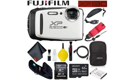 Fujifilm FinePix XP130 Waterproof Digital Camera White Accessory Bundle