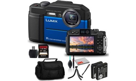 Panasonic Lumix DC-TS7 Digital Camera Blue DC-TS7A - Bundle - with 128GB Memory 