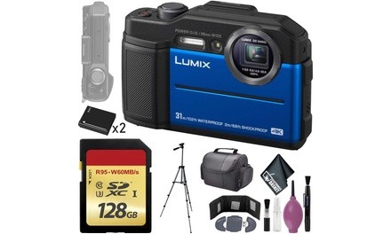 Panasonic Lumix DC-TS7 Digital Camera Blue - 128GB - Memory Card Wallet - Reader