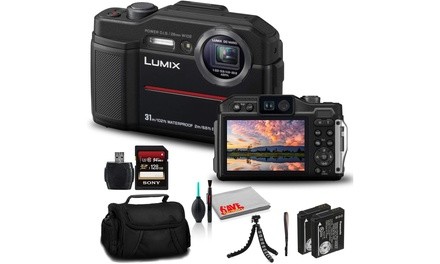 Panasonic Lumix DC-TS7 Digital Camera Black DC-TS7K - Bundle - with 128GB Memory