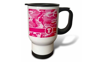  Travel Mug Cute Pink Camo Camouflage Letter T - 14oz 