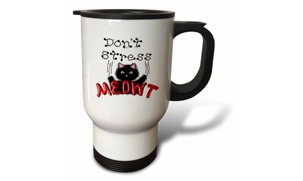  Travel Mug Funny Fuzzy Black Cat - Dont Stress Meowt - 14oz 