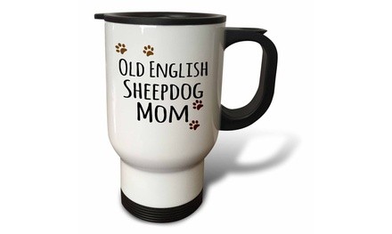  Travel Mug Old English Sheepdog Mom - Sheep Dog - Doggie by breed - brown paw 