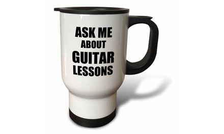  Travel Mug Ask me about Guitar lessons self-promotion promotional advert adver