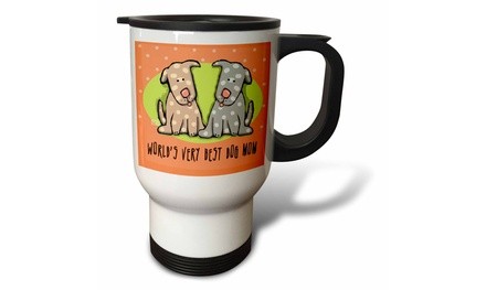  Travel Mug World s Best Dog Mom Cute Cartoon Puppies Pets Animals - 14oz 