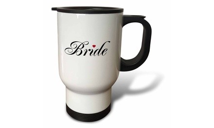  Travel Mug Bride with red love heart part of a bride and groom set 