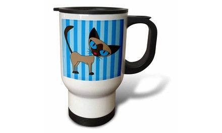  Travel Mug Cute Siamese Cat Design - 14oz 