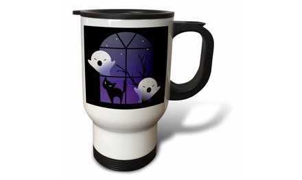  Travel Mug Halloween Ghosts and Cat in House - 14oz 