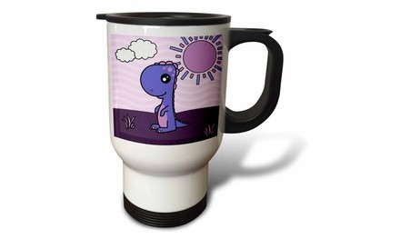  Travel Mug Cute Baby Purple Dinosaur Standing Scene - 14oz 