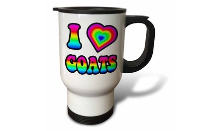  Travel Mug Groovy Hippie Rainbow I Heart Love Goats - 14oz 