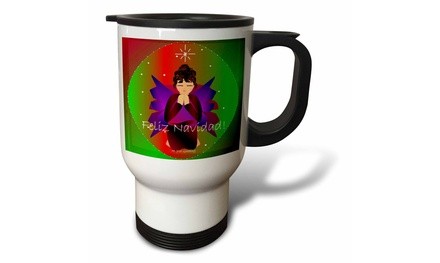  Travel Mug Christmas Angel Baby Girl Praying With Feliz Navidad Christmas Text