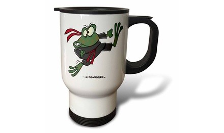  Travel Mug Silly Ninja Frog Cartoon - 14oz 