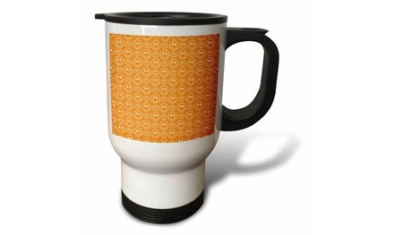  Travel Mug Orange Peach Happy Faces Fun art - 14oz 