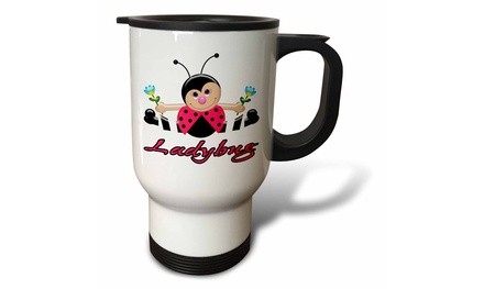  Travel Mug Cute Little Lady Ladybug With Flowers - 14oz 