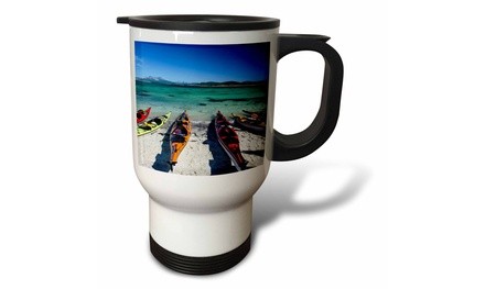  Travel Mug Norway, Vestfjorden, Sea kayaks on beach - EU21 FNO0195